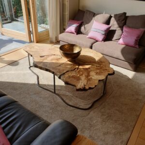 Monkton Spalted beech slice trunk coffee table lifestyle