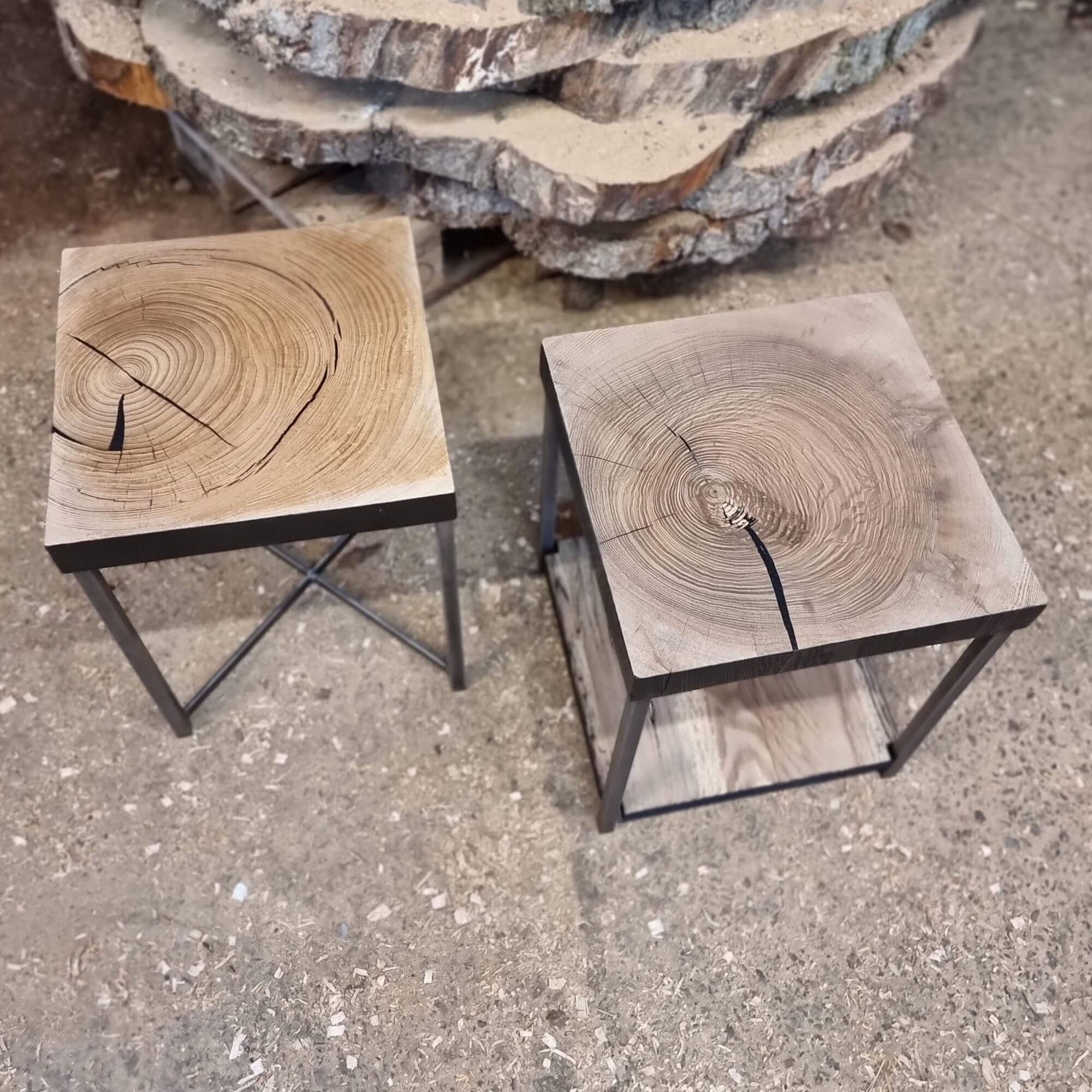 Er and Ani square solid wood side tables