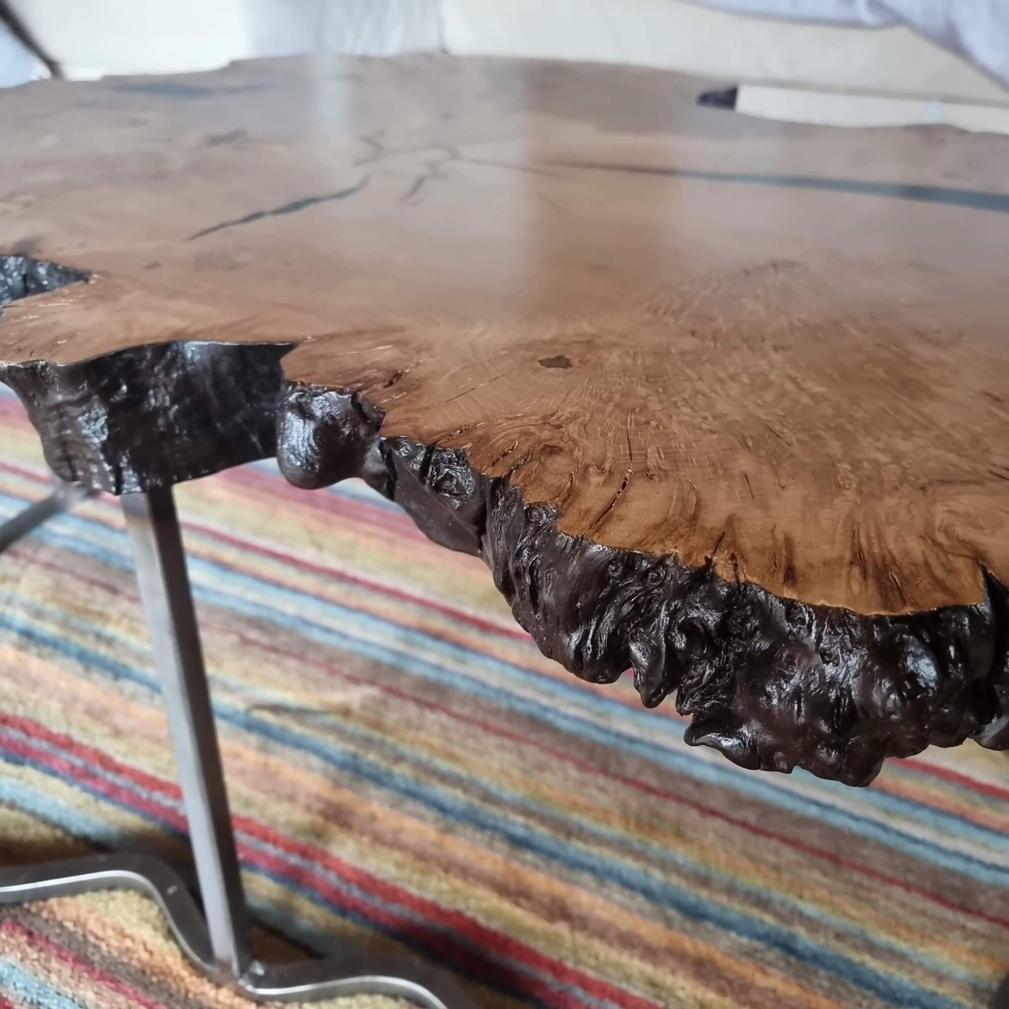 Brooks burr oak tree trunk slice table detail fin