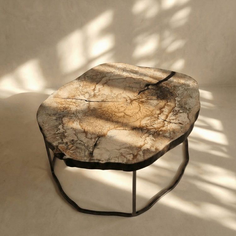 Latmore spalted beech slice coffee table dappled light natural live edge coffee table with dappled light onto spalted beech end grain coffee table top